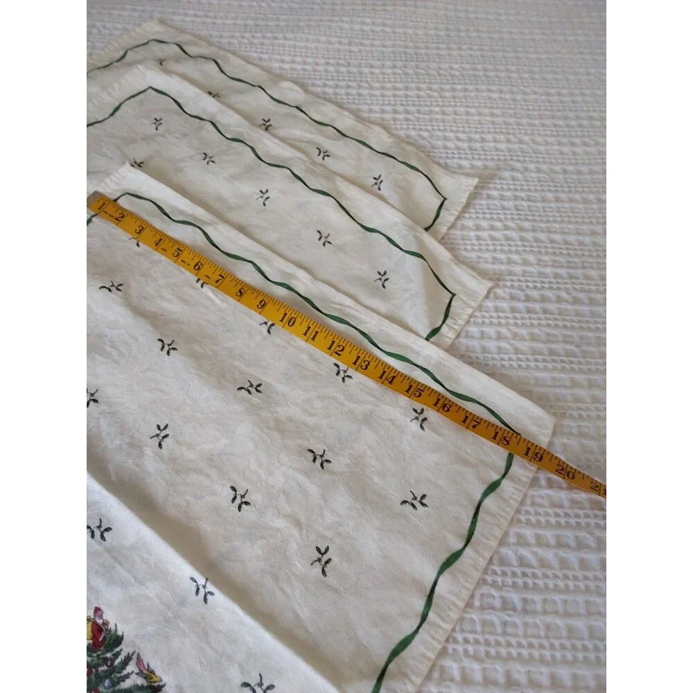 Set 3 SPODE CHRISTMAS TREE fabric NAPKINS Damask cloth Holiday 19-20